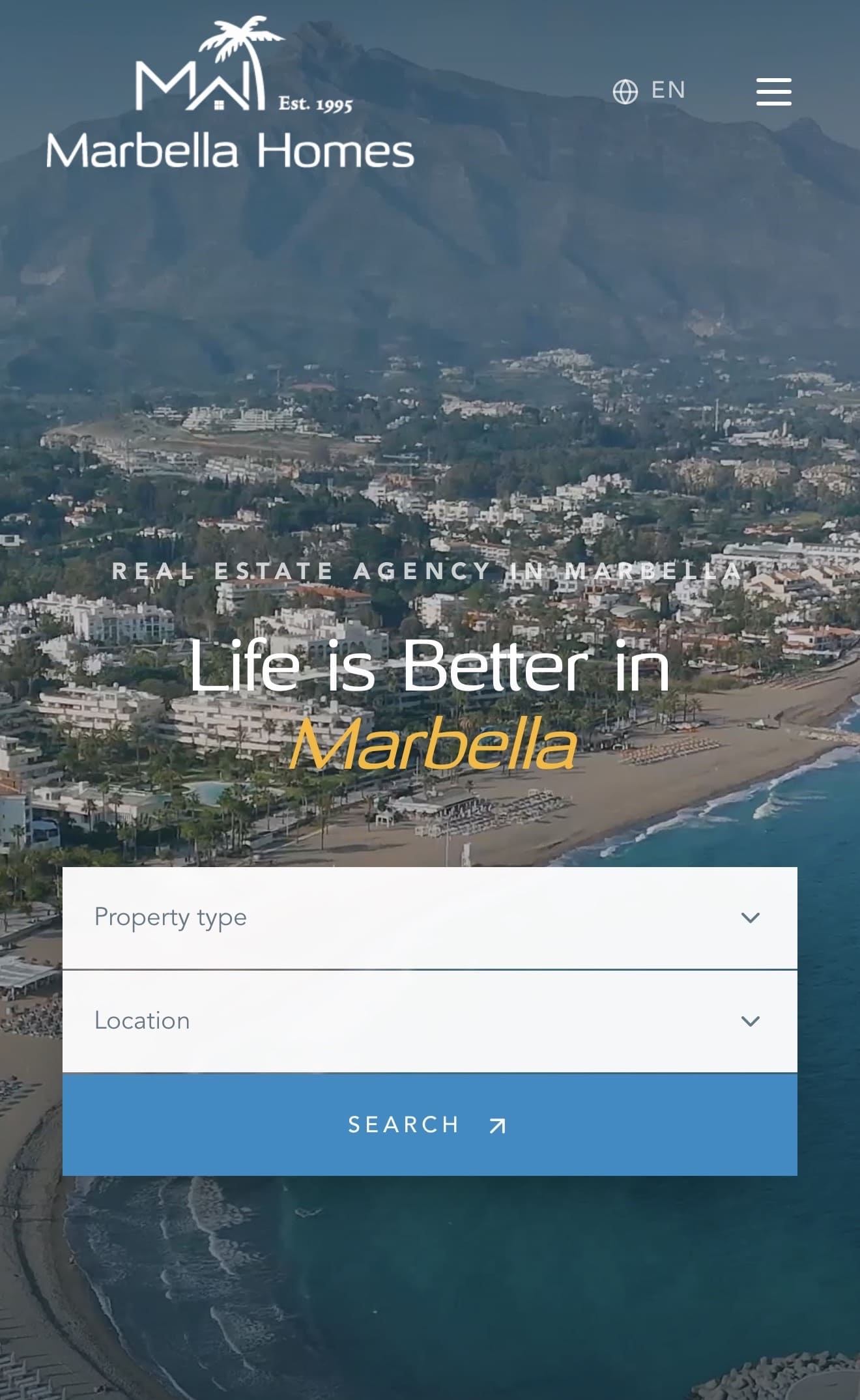 Marbella Homes, estate agency website template by Estate Online